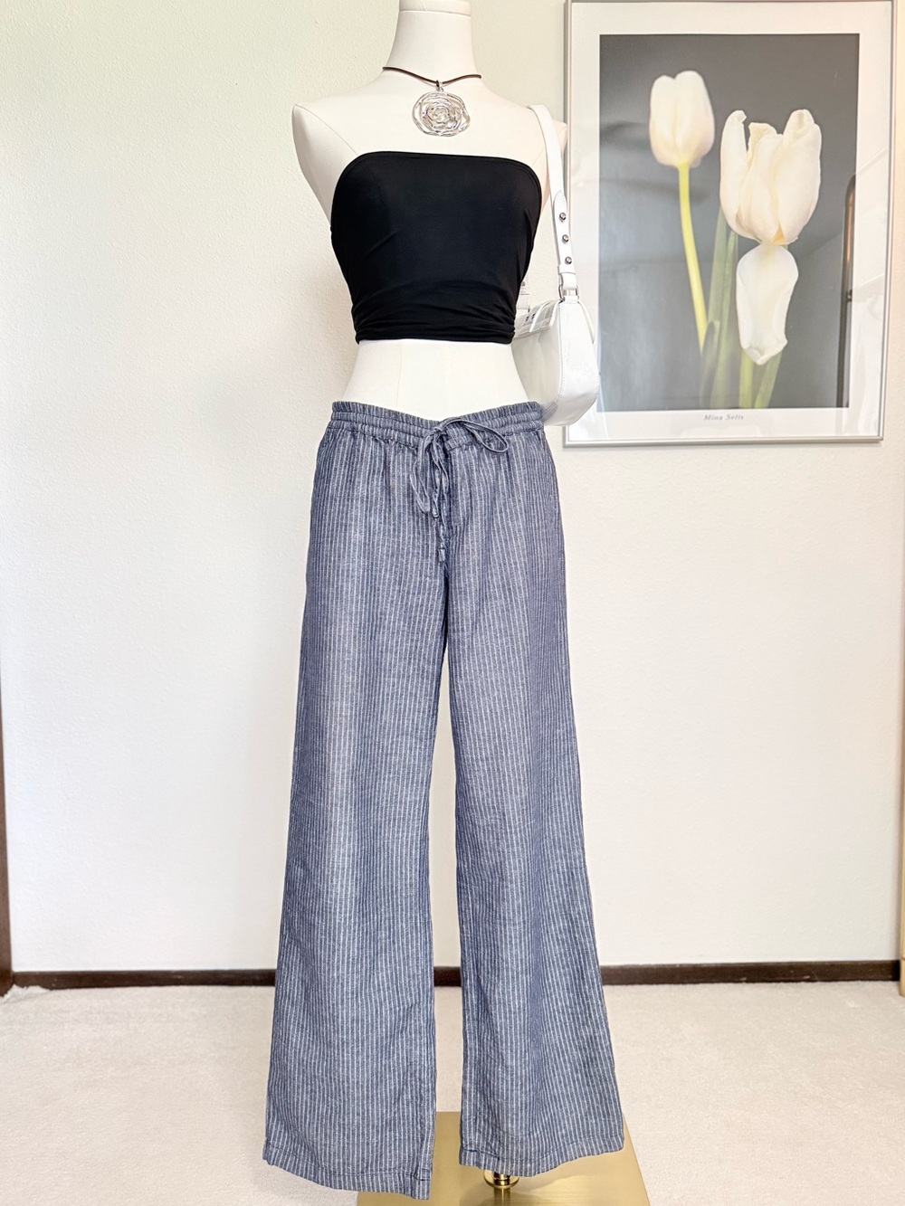 Y2K Merona Linen Cotton Blend Low Rise Wide Leg Pants Casual Minimalist Chic
